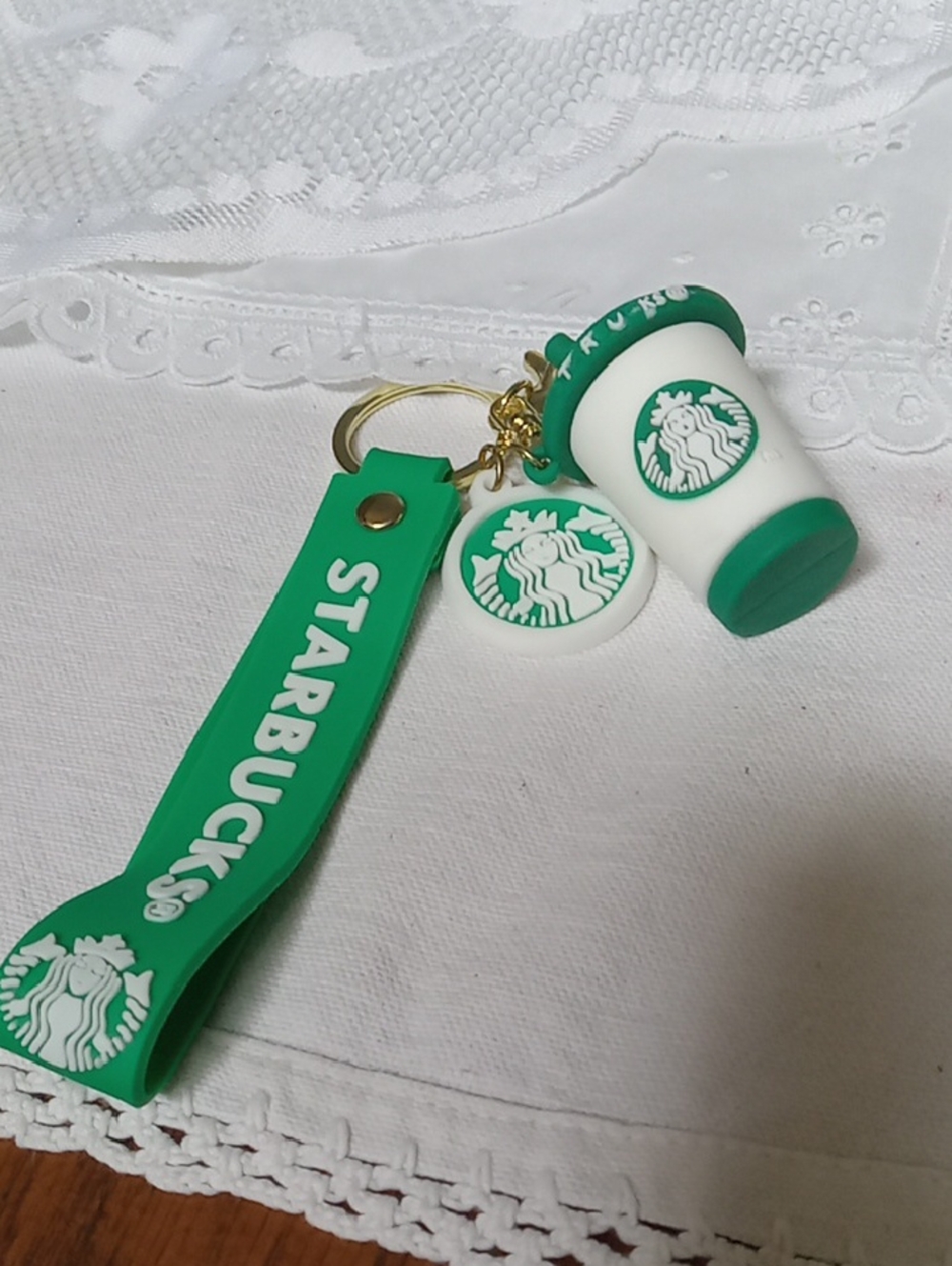 Green & White  Keychain or Bag Charm Wrislet